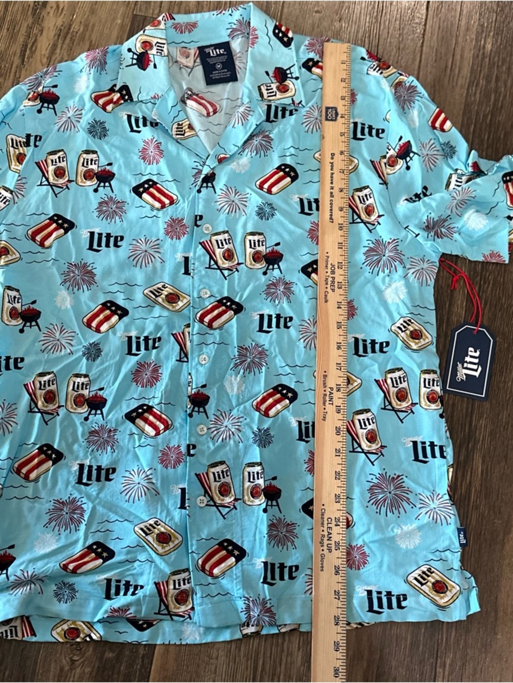 Miller Lite beer Hawaiian button up rayon shirt Mens M BBQ patriotic beach NEW - Picture 8 of 8